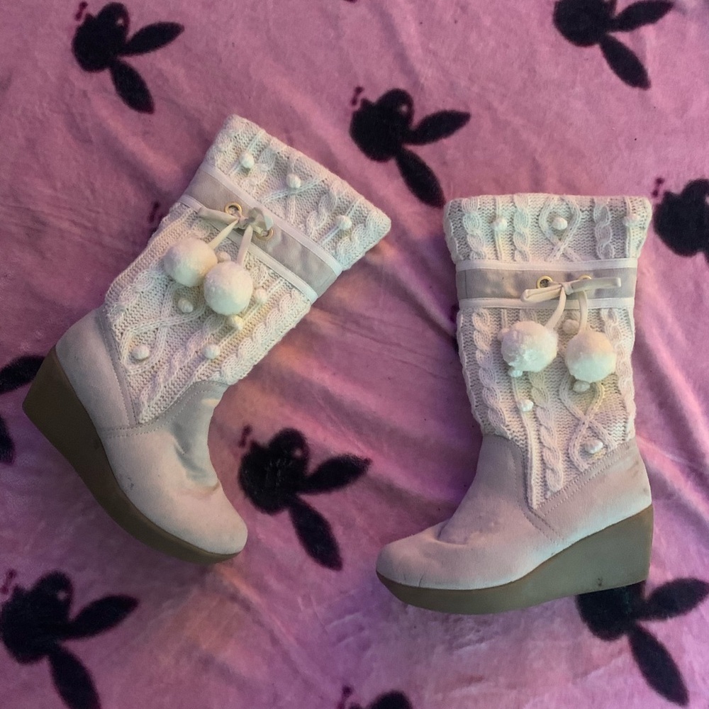 Cozy White Knit Pom-Pom Boots for Kids